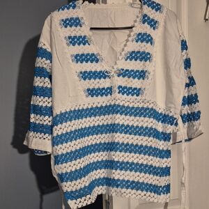 Blue and White Women's Blouse
